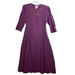 Vtg L.G Star Midi Dress Womens Size 16 Fit & Flare Button Front Lace Collar NWT